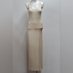 Lulu's Relaxed But Not Least Beige Ribbed Maxi Dress Women's Size Medium